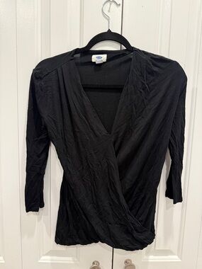 Black Surplice Wrap Top
